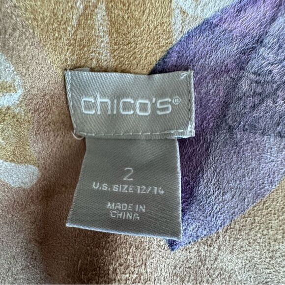 Chico’s Floral Faux Suede Cream Purple Pockets SZ 12 NWOT - Picture 7 of 15